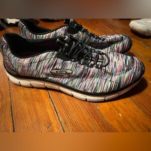 Skechers Pastel Multi-Stripe Knit Slip-On Sneakers